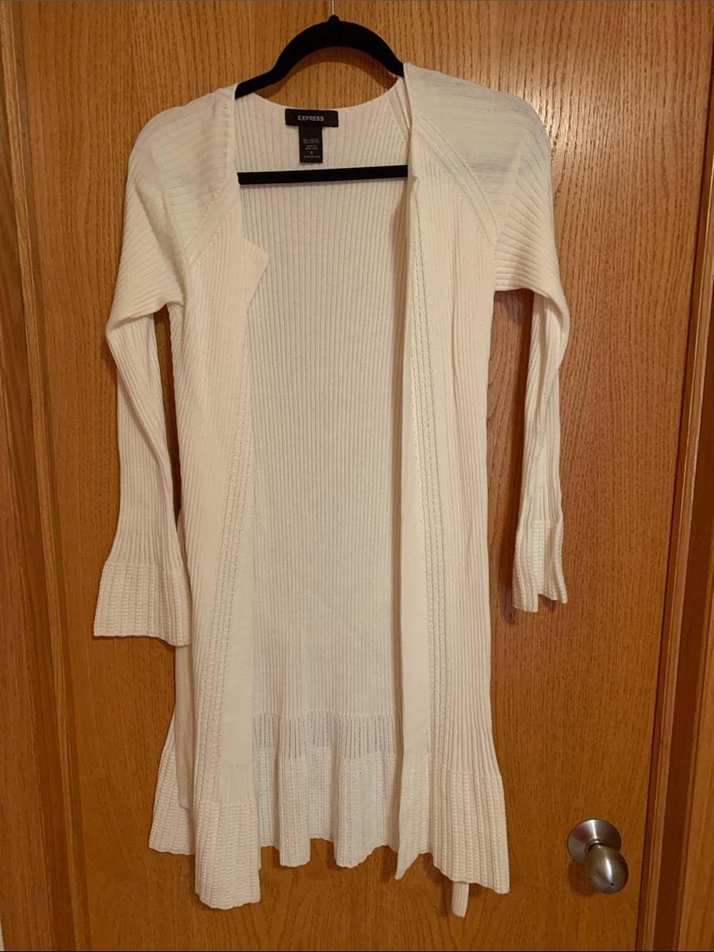 Express Off-White Ribbed Open-Front Long Cardigan